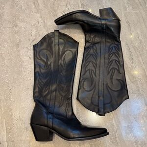 Zara Black Leather Cowboy Boots